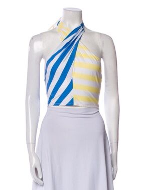Striped Halter Crop Top in Blue, Yellow & White